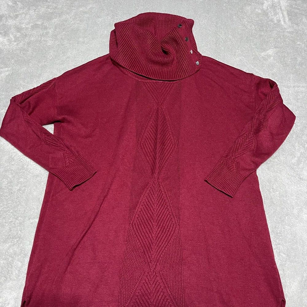 White House Black Market Sweater Womens Medium Red Cowl Neck Ribbed‎ Tunic - Picture 3 of 10